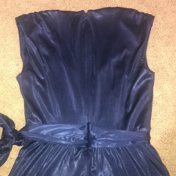 Dress The Population Krista Plunging V-Neck Side Slit Gown Dress Navy Blue M - Picture 7 of 10
